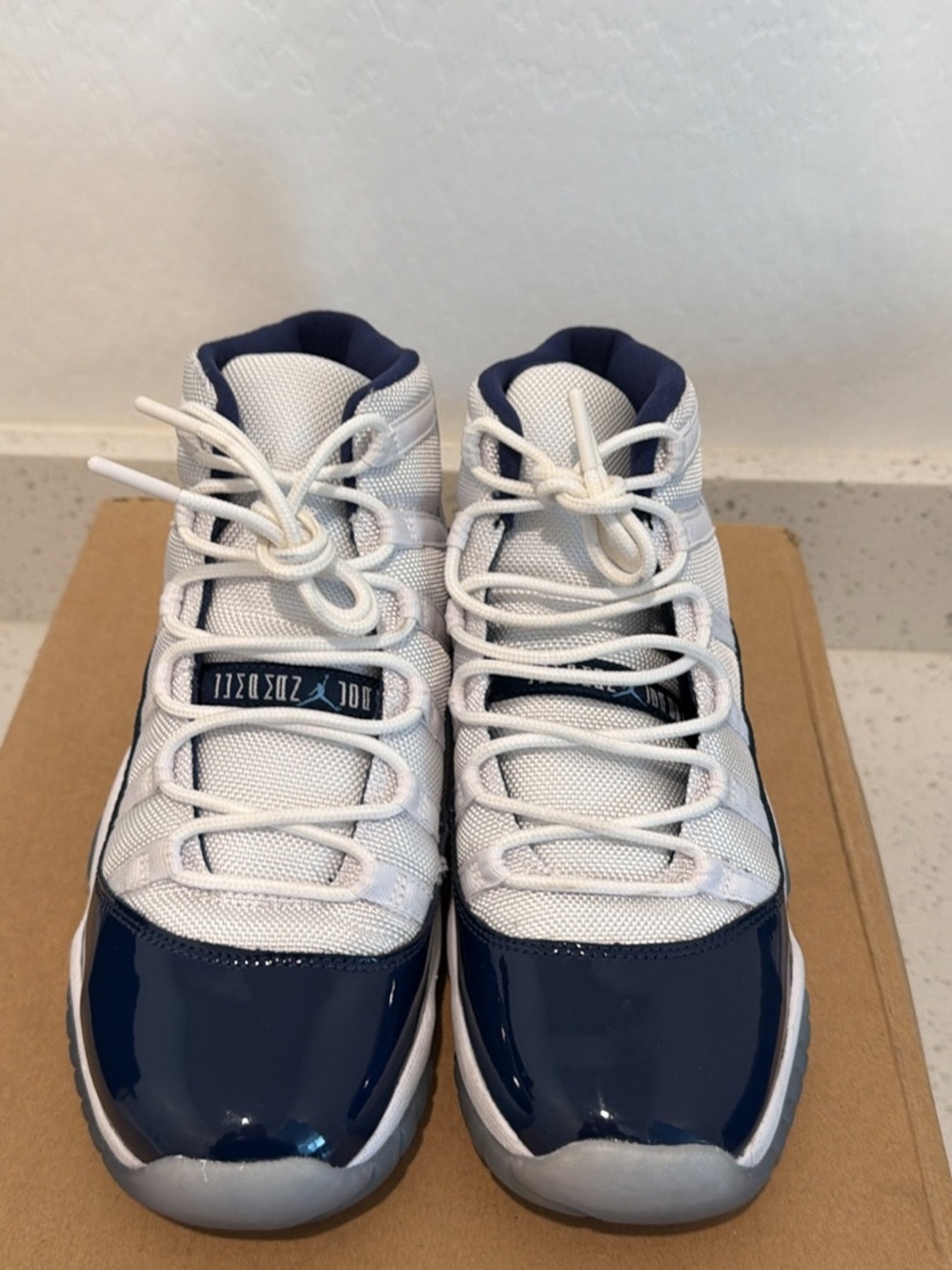 Jordan Kids White and Navy High-Top Sneakers